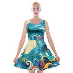 Waves Ocean Sea Abstract Whimsical (2) Velvet Skater Dress by Jancukart