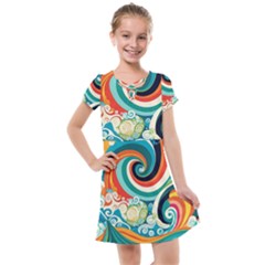 Wave Waves Ocean Sea Abstract Whimsical Kids  Cross Web Dress by Jancukart