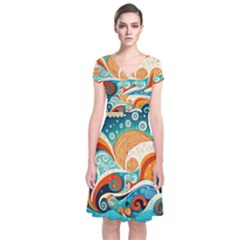 Waves Ocean Sea Abstract Whimsical (3) Short Sleeve Front Wrap Dress by Jancukart