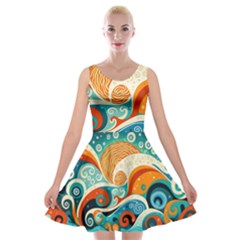 Waves Ocean Sea Abstract Whimsical (3) Velvet Skater Dress by Jancukart