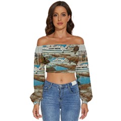 Alone On Gardasee, Italy  Long Sleeve Crinkled Weave Crop Top by ConteMonfrey