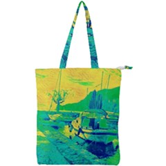 Blue And Green Boat Modern  Double Zip Up Tote Bag by ConteMonfrey