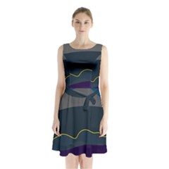 Abstract Landscape Art Design Pattern Water Sleeveless Waist Tie Chiffon Dress by Jancukart