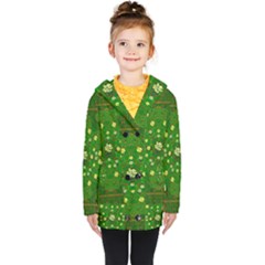 Lotus Bloom In Gold And A Green Peaceful Surrounding Environment Kids  Double Breasted Button Coat by pepitasart