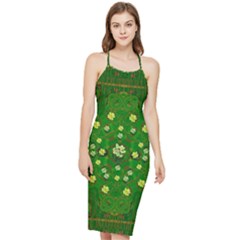 Lotus Bloom In Gold And A Green Peaceful Surrounding Environment Bodycon Cross Back Summer Dress by pepitasart