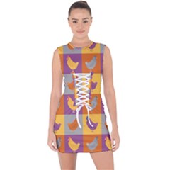 Chickens Pixel Pattern - Version 1a Lace Up Front Bodycon Dress by wagnerps