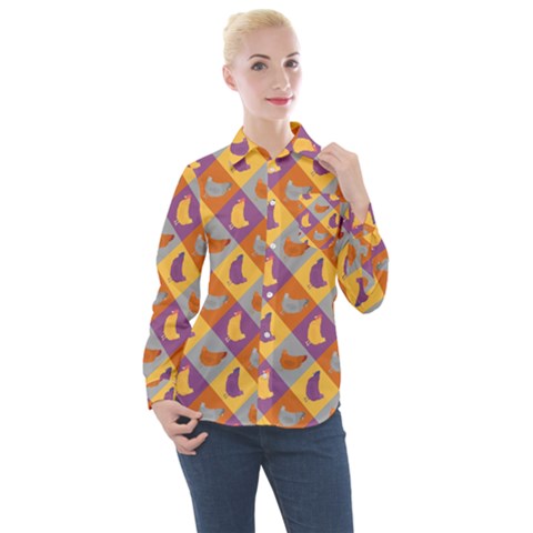 Chickens Pixel Pattern - Version 1b Women s Long Sleeve Pocket Shirt by wagnerps