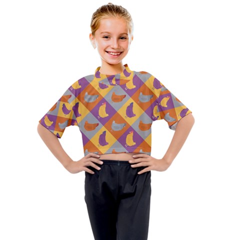 Chickens Pixel Pattern - Version 1b Kids Mock Neck Tee by wagnerps