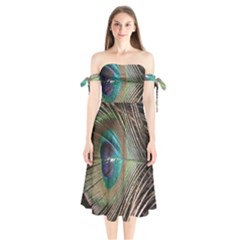 Peacock Shoulder Tie Bardot Midi Dress by StarvingArtisan