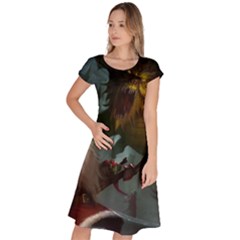 A Santa Claus Standing In Front Of A Dragon Classic Short Sleeve Dress by bobilostore