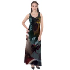 A Santa Claus Standing In Front Of A Dragon Low Sleeveless Velour Maxi Dress by EmporiumofGoods
