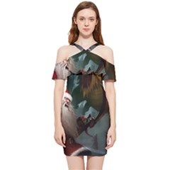 A Santa Claus Standing In Front Of A Dragon Low Shoulder Frill Bodycon Summer Dress by EmporiumofGoods