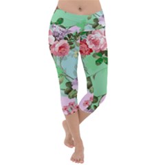 Shabby Chic Floral  Lightweight Velour Capri Yoga Leggings by PollyParadiseBoutique7