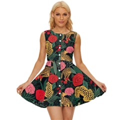 Leopardrose Sleeveless Button Up Dress