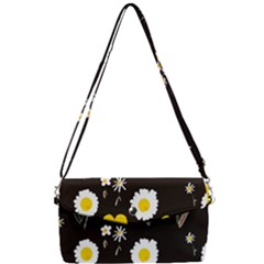 Daisy Flowers White Yellow Brown Black Removable Strap Clutch Bag