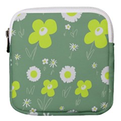 Daisy Flowers Lime Green White Forest Green  Mini Square Pouch by Mazipoodles