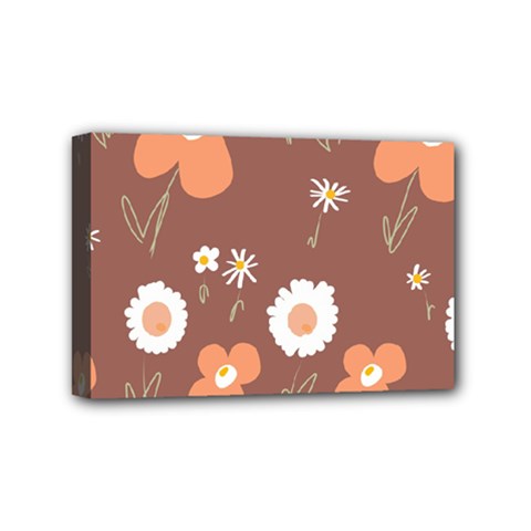 Daisy Flowers Coral White Green Brown  Mini Canvas 6  X 4  (stretched) by Mazipoodles