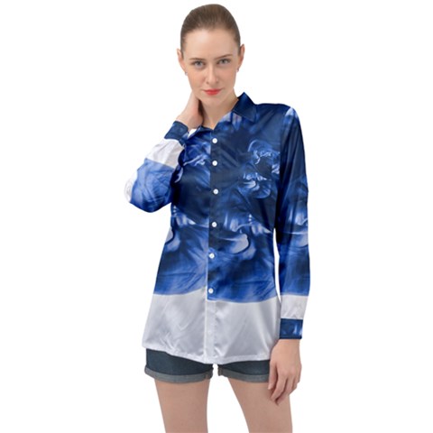 Moving Water And Ink Long Sleeve Satin Shirt by artworkshop