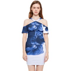 Moving Water And Ink Shoulder Frill Bodycon Summer Dress by artworkshop