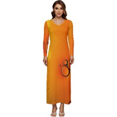 Wallpaper Liquid Bubbles Macro Orange Bright Long Sleeve Velour Longline Maxi Dress
