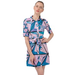 Geometric Shapes Pattern Belted Shirt Dress