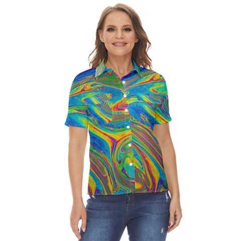 My Bubble Project Fit To Screen Women s Short Sleeve Double Pocket Shirt by artworkshop
