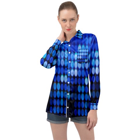 Pattern Blue Logo Long Sleeve Satin Shirt by artworkshop