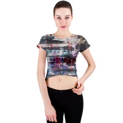 Splattered Paint On Wall Crew Neck Crop Top by artworkshop