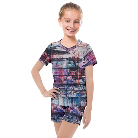 Splattered Paint On Wall Kids  Mesh Tee And Shorts Set by artworkshop