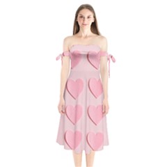 Valentine Day Heart Pattern Pink Shoulder Tie Bardot Midi Dress by artworkshop