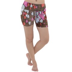 Valentine Day Heart Wallpaper Lightweight Velour Yoga Shorts by artworkshop