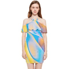 Water And Sunflower Oil Shoulder Frill Bodycon Summer Dress by artworkshop