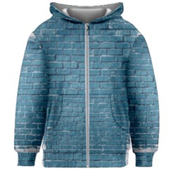 White And Blue Brick Wall Kids  Zipper Hoodie Without Drawstring by artworkshop