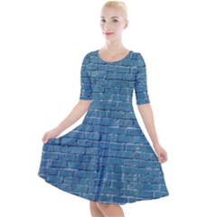 White And Blue Brick Wall Quarter Sleeve A-line Dress by artworkshop