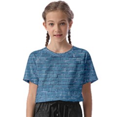 White And Blue Brick Wall Kids  Basic Tee by artworkshop