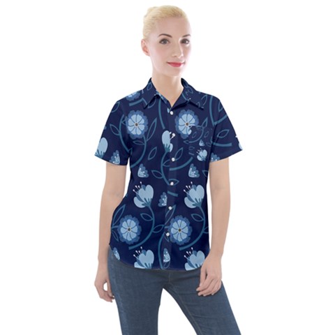 Flower Women s Short Sleeve Pocket Shirt by zappwaits