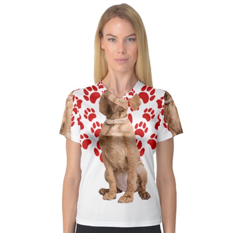 Vizsla Gifts T- Shirt Cool Vizsla Valentine Heart Paw Vizsla Dog Lover Valentine Costume T- Shirt V-neck Sport Mesh Tee by maxcute