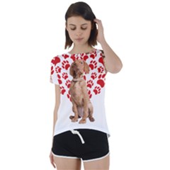Vizsla Gifts T- Shirt Cool Vizsla Valentine Heart Paw Vizsla Dog Lover Valentine Costume T- Shirt Short Sleeve Open Back Tee by maxcute