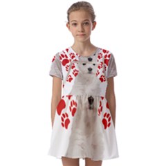 West Highland White Terrier Gift T- Shirt Cute West Highland White Terrier Valentine Heart Paw West Kids  Short Sleeve Pinafore Style Dress by maxcute