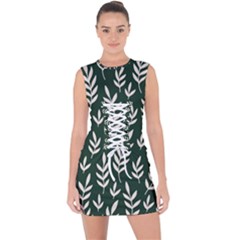 Leaves Foliage Plants Pattern Lace Up Front Bodycon Dress