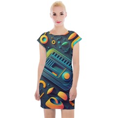 Abstract Pattern Background Cap Sleeve Bodycon Dress