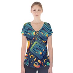 Abstract Pattern Background Short Sleeve Front Detail Top