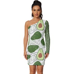Avocado Pattern - Copy Long Sleeve One Shoulder Mini Dress by flowerland