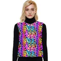 Rainbow Leopard Women s Short Button Up Puffer Vest by DinkovaArt