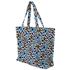 Blue Beige Leopard Zip Up Canvas Bag by DinkovaArt