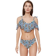 Blue Beige Leopard Ruffle Edge Tie Up Bikini Set	 by DinkovaArt