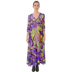 Purple Leaves Button Up Boho Maxi Dress by DinkovaArt