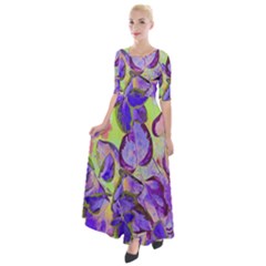 Purple Leaves Half Sleeves Maxi Dress by DinkovaArt