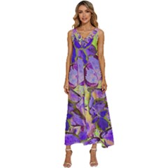 Purple Leaves V-neck Sleeveless Loose Fit Overalls by DinkovaArt