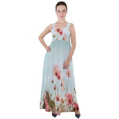 Cosmos Flower Blossom In Garden Empire Waist Velour Maxi Dress by artworkshop
